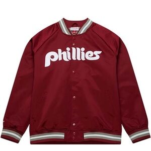 Mitchell & Ness Throwback Philadelphia Phillies Maroon Satin Jacket Size XL EUC